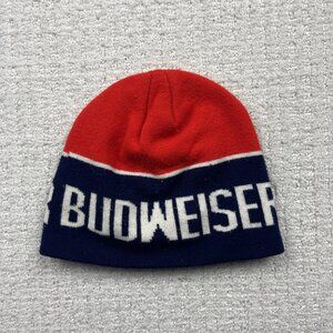Y2K Budweiser Hat Cap  One Size Blue Red Colorblock Bud Beer Winter Beanie Mens